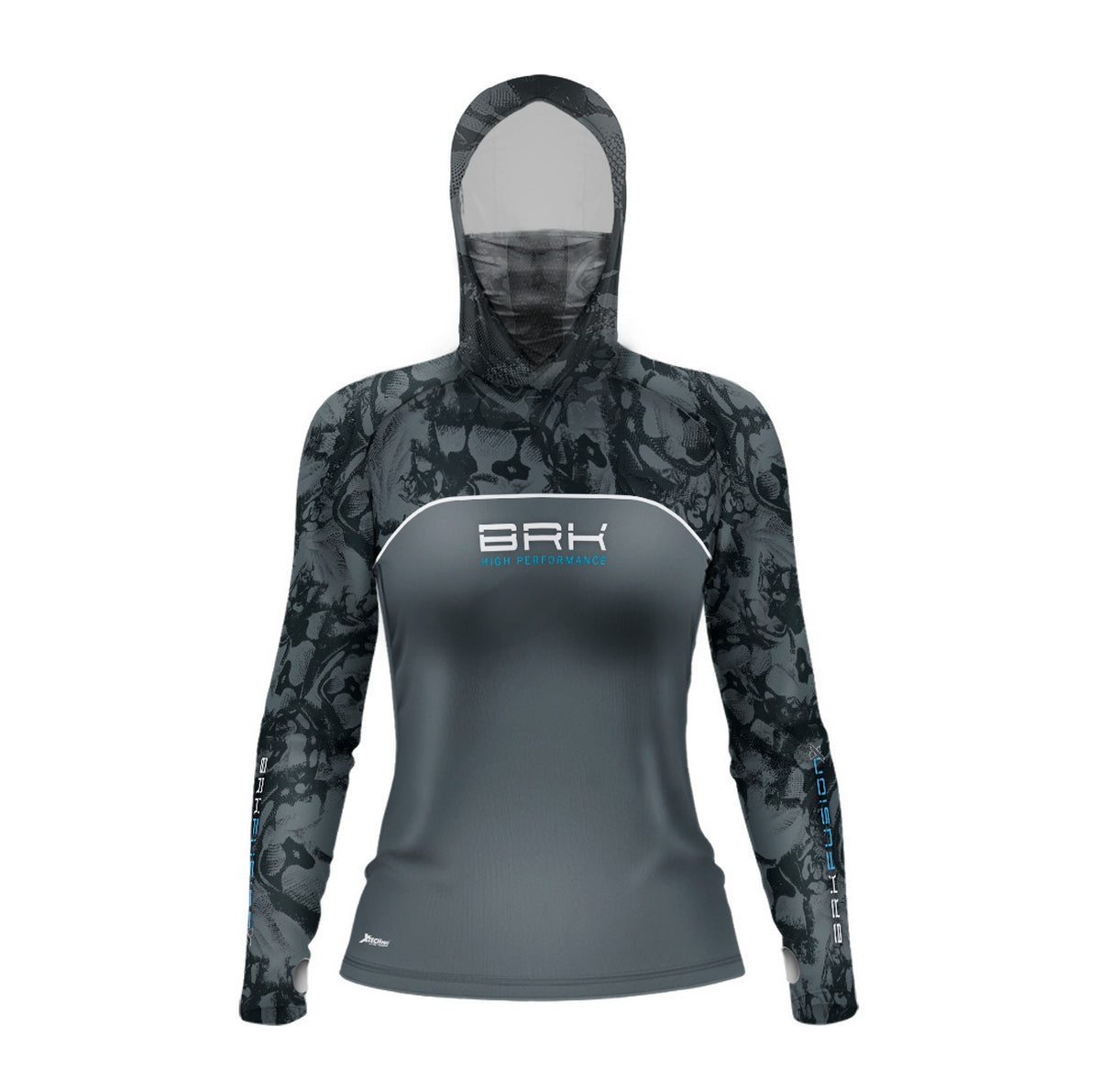 Camisa FusionX Feminina Brk Deep Camuflada Parcial Cinza com Capuz e Proteção UV50+ - Brk Fishing