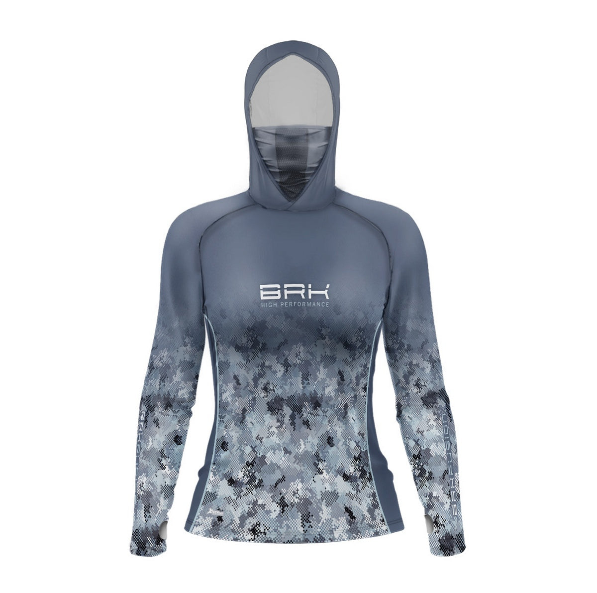 Camisa FusionX Feminina Brk Deep Camuflada Azul com Capuz e Proteção UV50+ - Brk Fishing