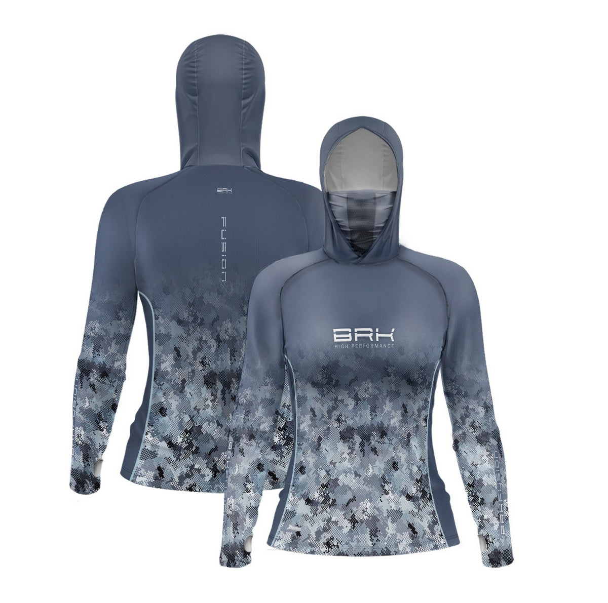 Camisa FusionX Feminina Brk Deep Camuflada Azul com Capuz e Proteção UV50+ - Brk Fishing