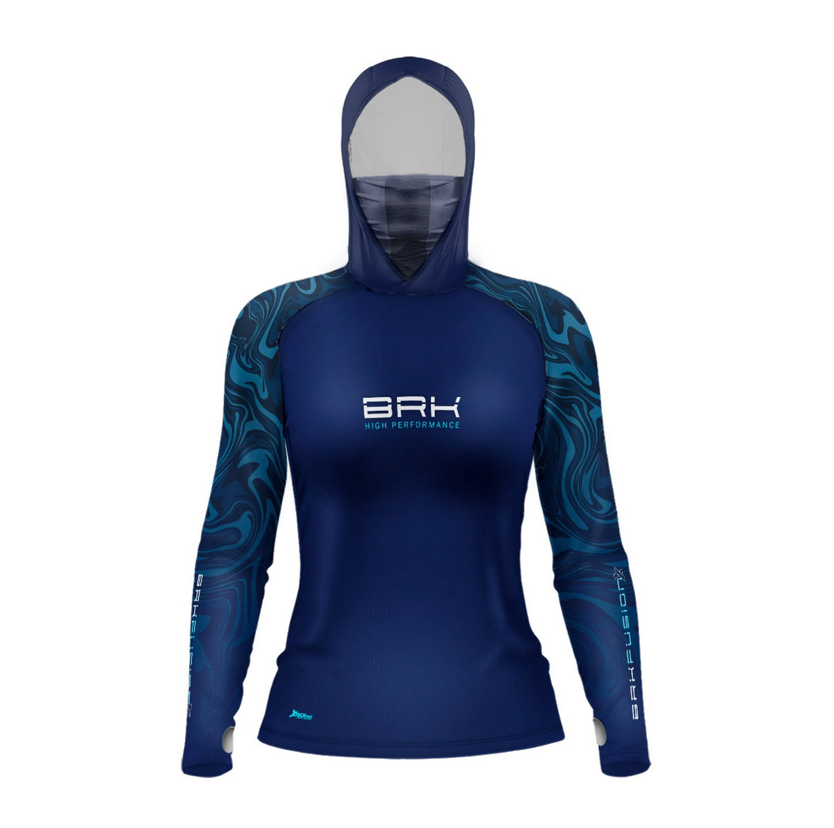 Camisa FusionX Feminina Brk Camo Distorções Azul com Capuz e Proteção UV50+ - Brk Fishing