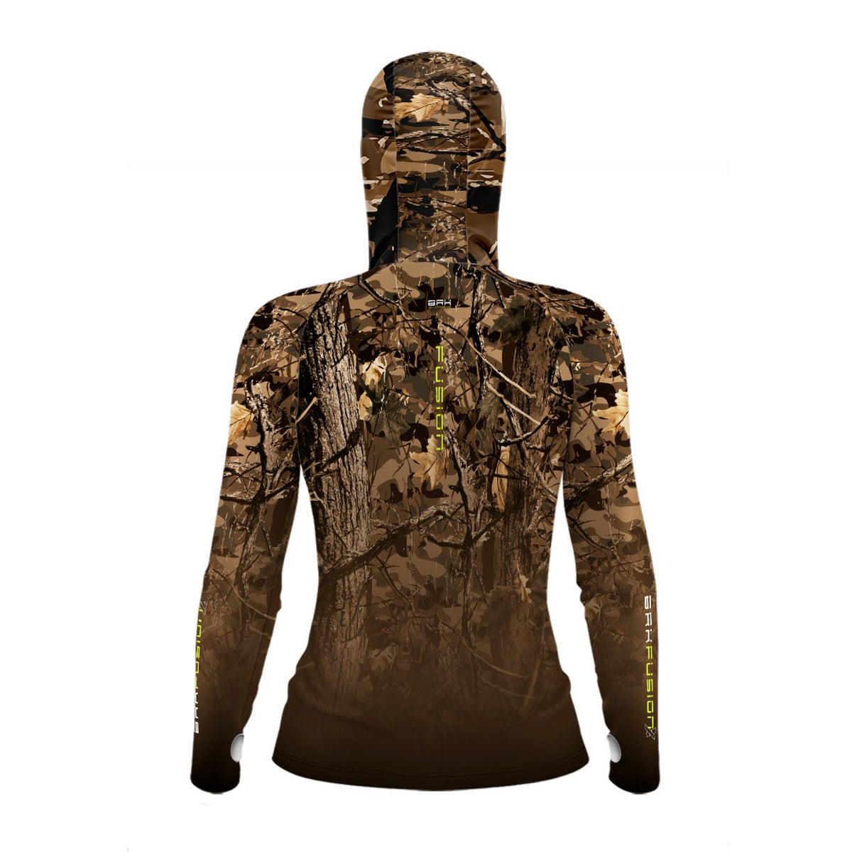 Camisa FusionX Feminina Brk Hunter Camuflada Galhos Marrom com Capuz e Proteção UV50+ - Brk Fishing