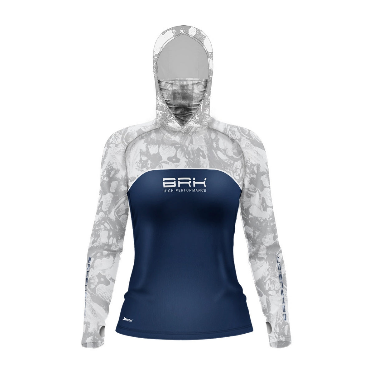 Camisa FusionX Feminina Brk Deep Camuflada Branco Azul com Capuz e Proteção UV50+ - Brk Fishing