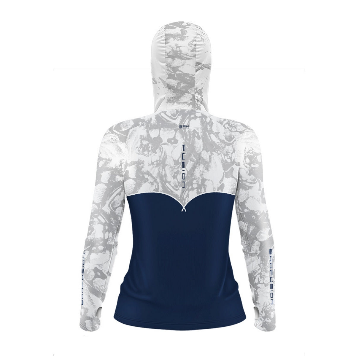 Camisa FusionX Feminina Brk Deep Camuflada Branco Azul com Capuz e Proteção UV50+ - Brk Fishing