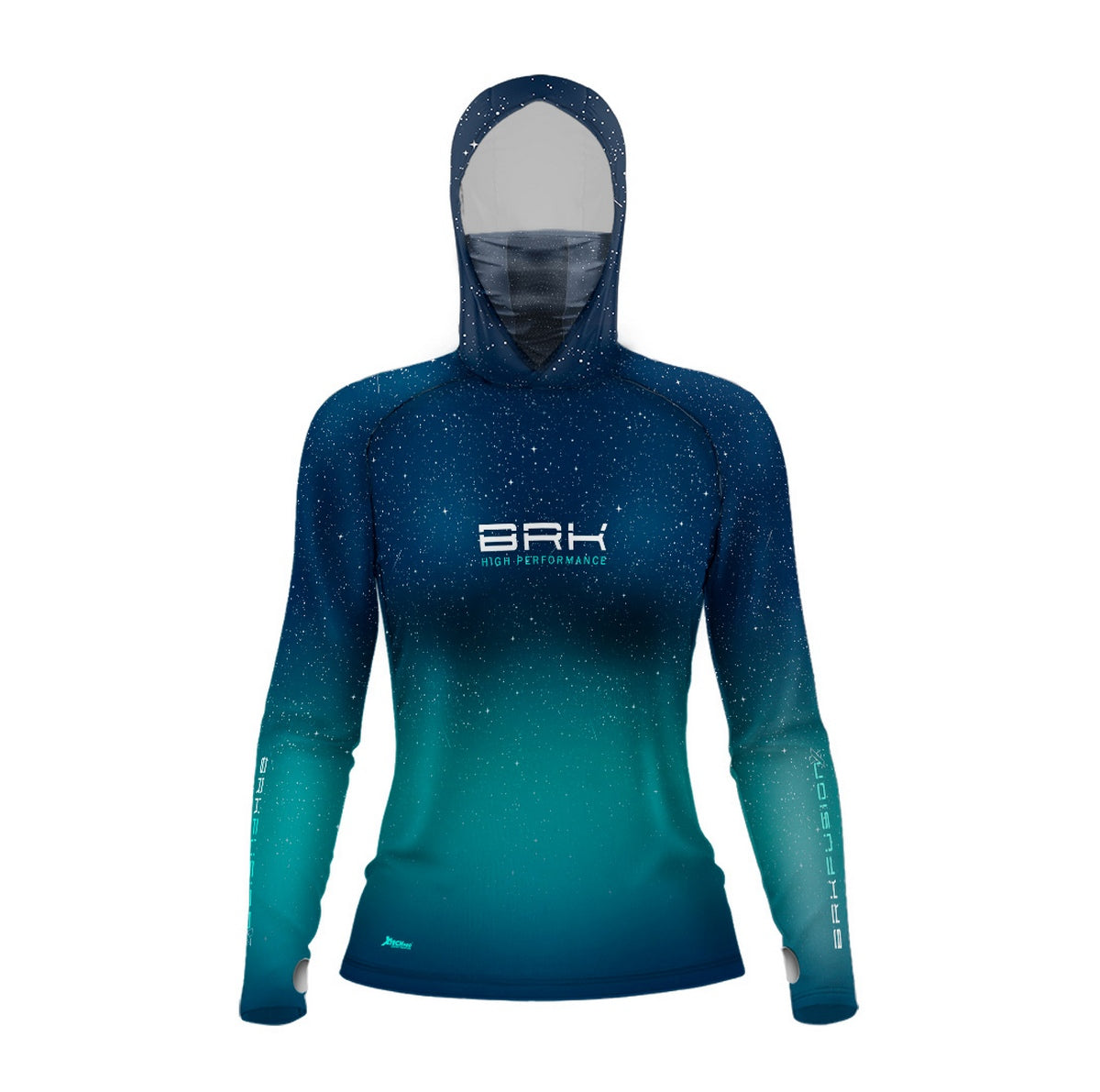 Camisa FusionX Feminina Brk Azul Celeste Estrelas com Capuz e Proteção UV50+ Envio Imediato Brk Fishing