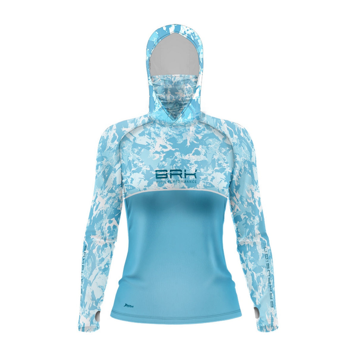 Camisa FusionX Feminina Brk Marine Azul Claro com Capuz e Proteção UV50+ - Brk Fishing