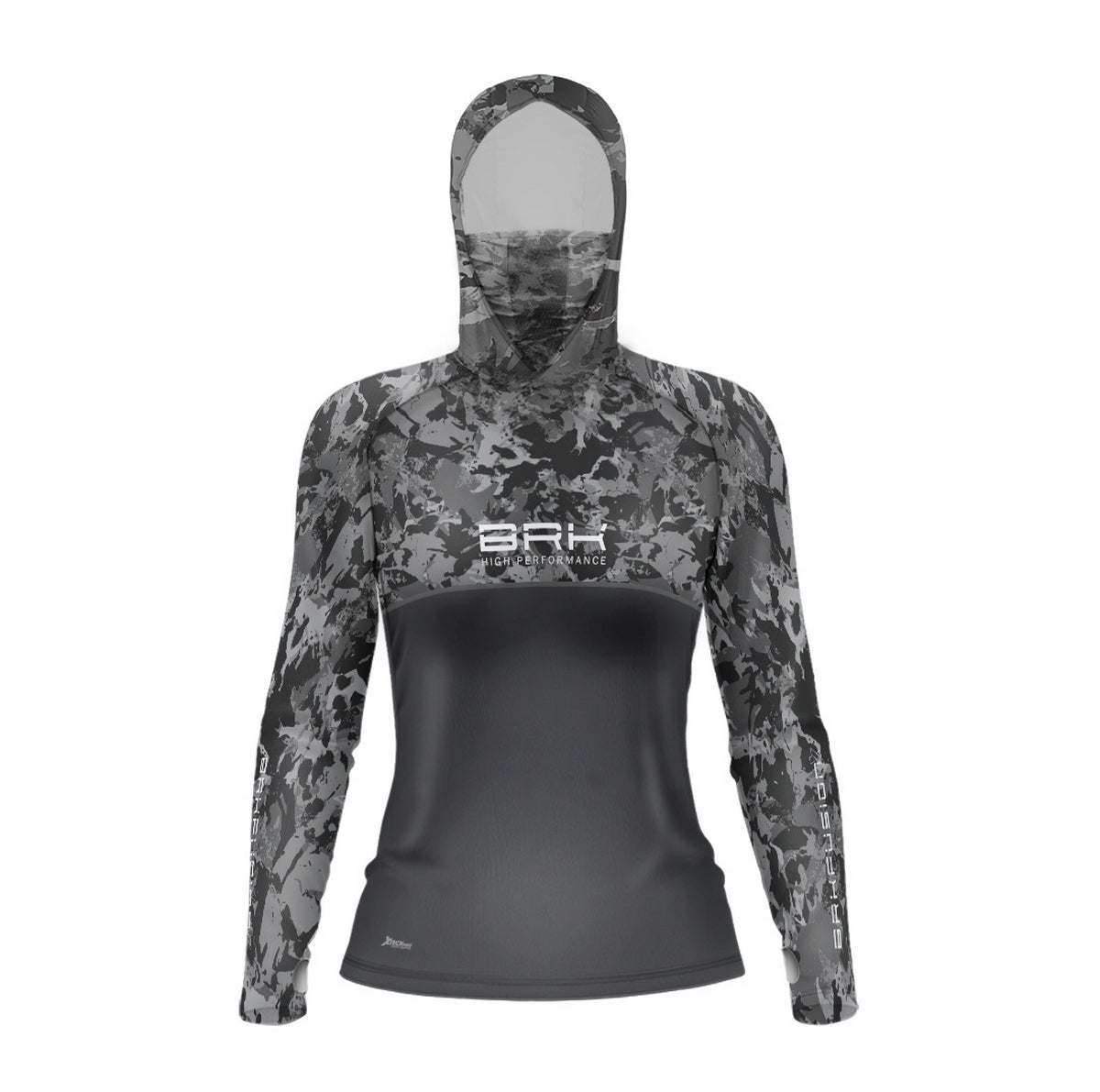 Camisa FusionX Feminina Brk Marine Camu Chumbo com Capuz e Proteção UV50+ - Brk Fishing