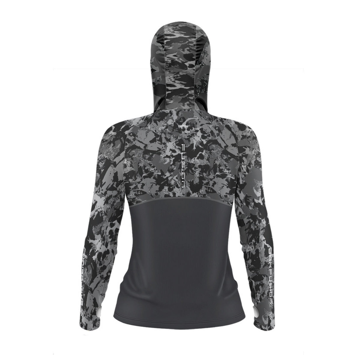 Camisa FusionX Feminina Brk Marine Camu Chumbo com Capuz e Proteção UV50+ - Brk Fishing