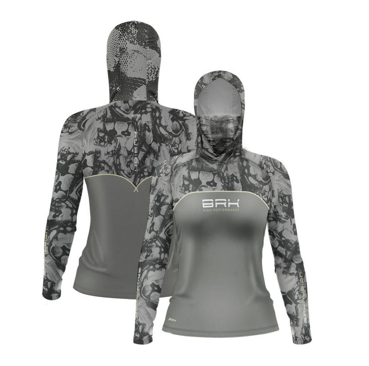 Camisa FusionX Feminina Brk Deep Cinza Camuflado com Capuz e Proteção UV50+ - Brk Fishing