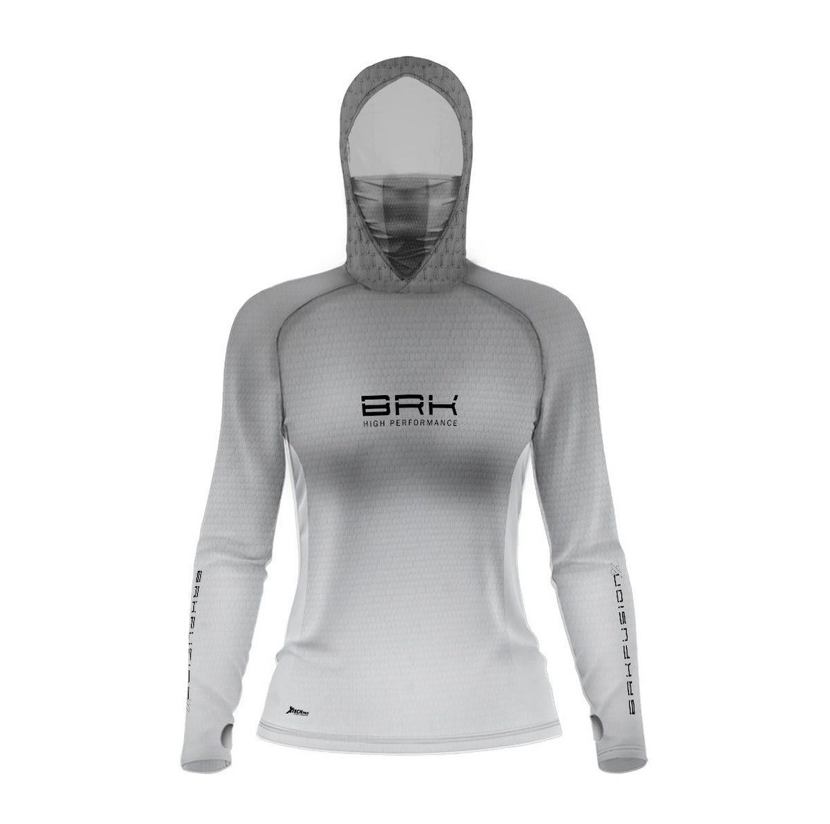 Camisa FusionX Feminina Brk Clean Branca e Cinza com Capuz e Proteção UV50+ - Brk Fishing