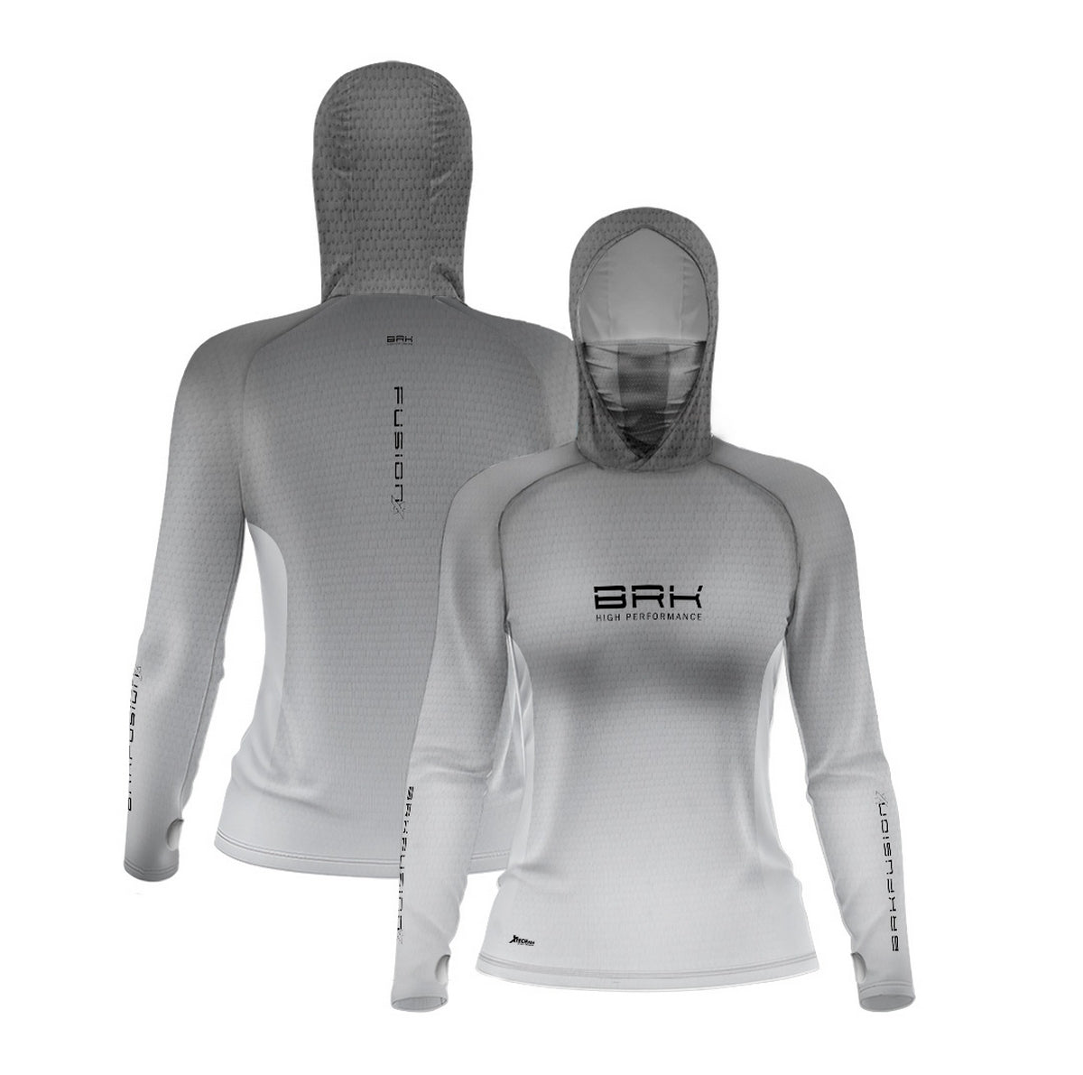 Camisa FusionX Feminina Brk Clean Branca e Cinza com Capuz e Proteção UV50+ - Brk Fishing
