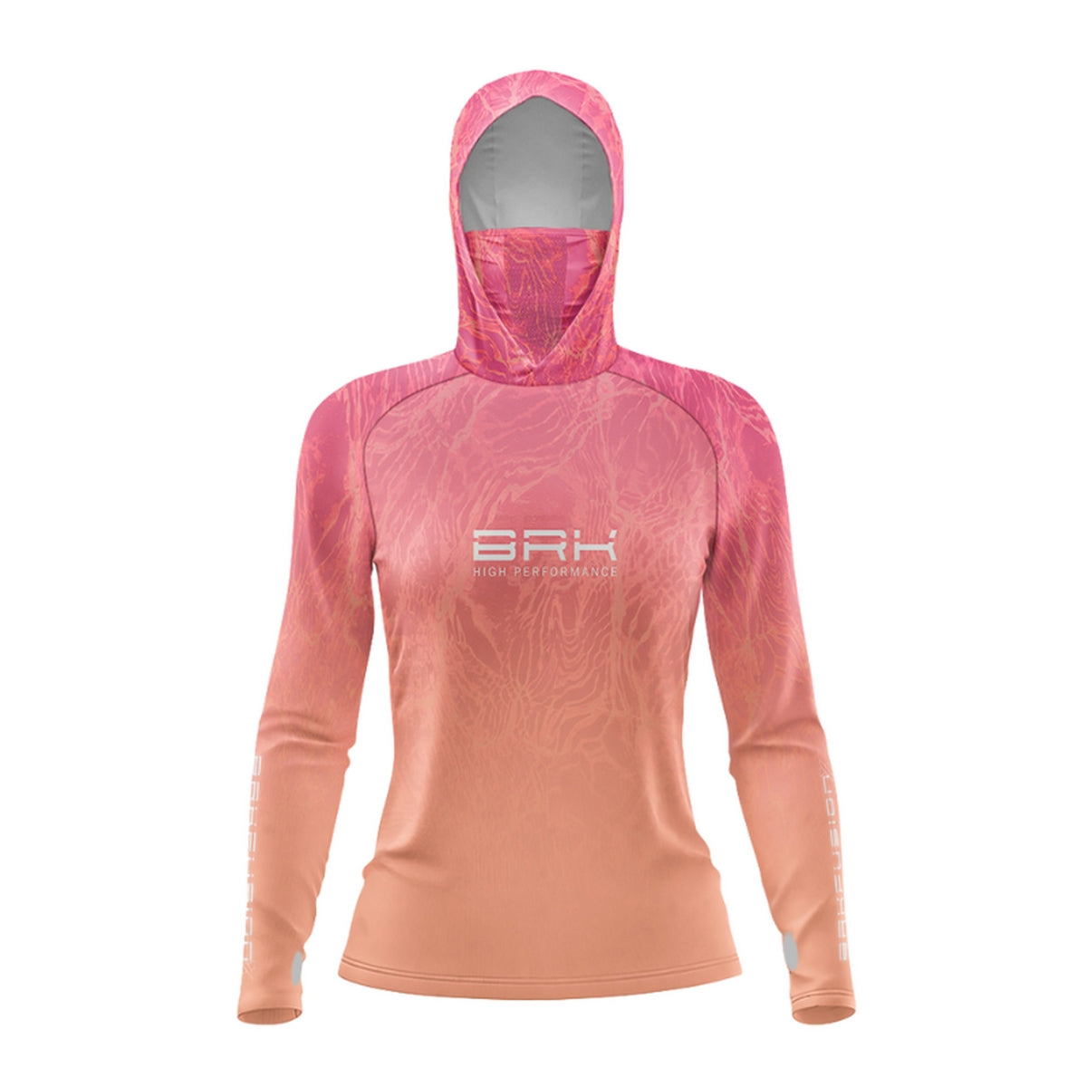 Camisa FusionX Feminina Brk Clean Efeito Água Laranja Rosa com Capuz e Proteção Solar UV50+ - Brk Fishing