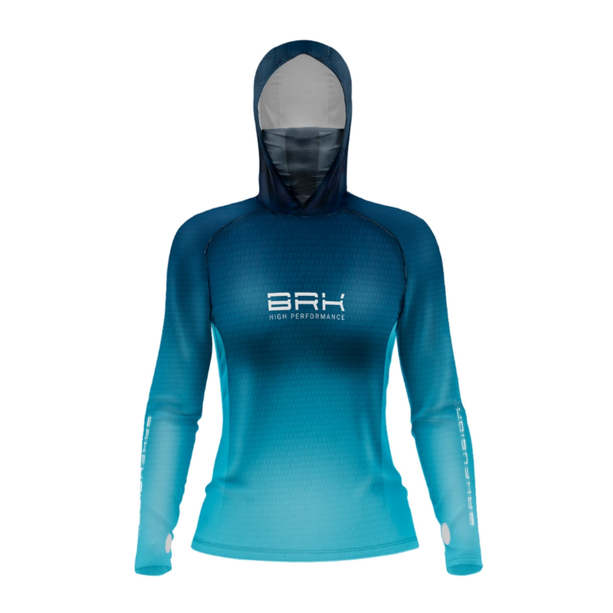 Camisa FusionX Feminina Brk Clean Azul com Capuz e Proteção Solar UV50+ Envio Imediato Brk Fishing