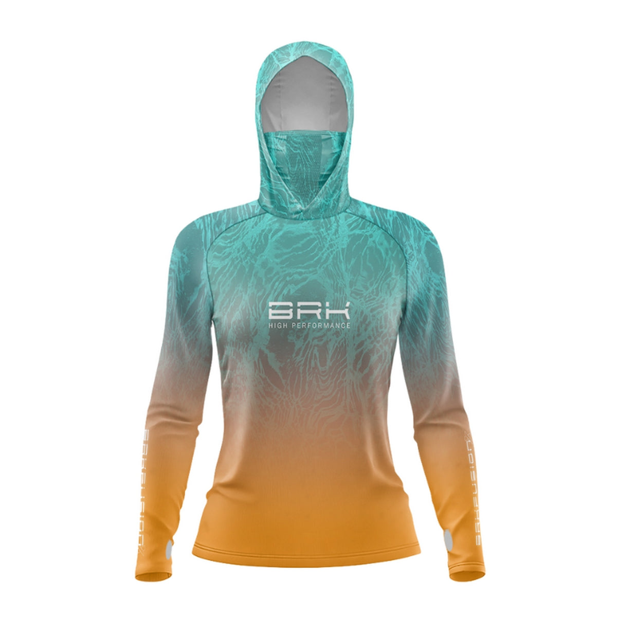 Camisa FusionX Feminina Brk Deep Azul Laranja com Capuz e Proteção Solar UV50+ - Brk Fishing