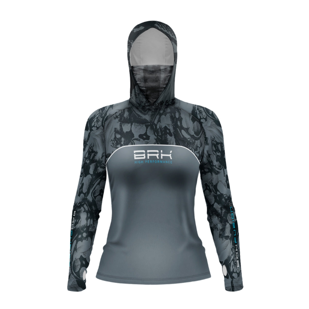 Camisa FusionX Feminina Brk Deep Cinza Camuflado com Capuz e Proteção Solar UV50+ - Brk Fishing