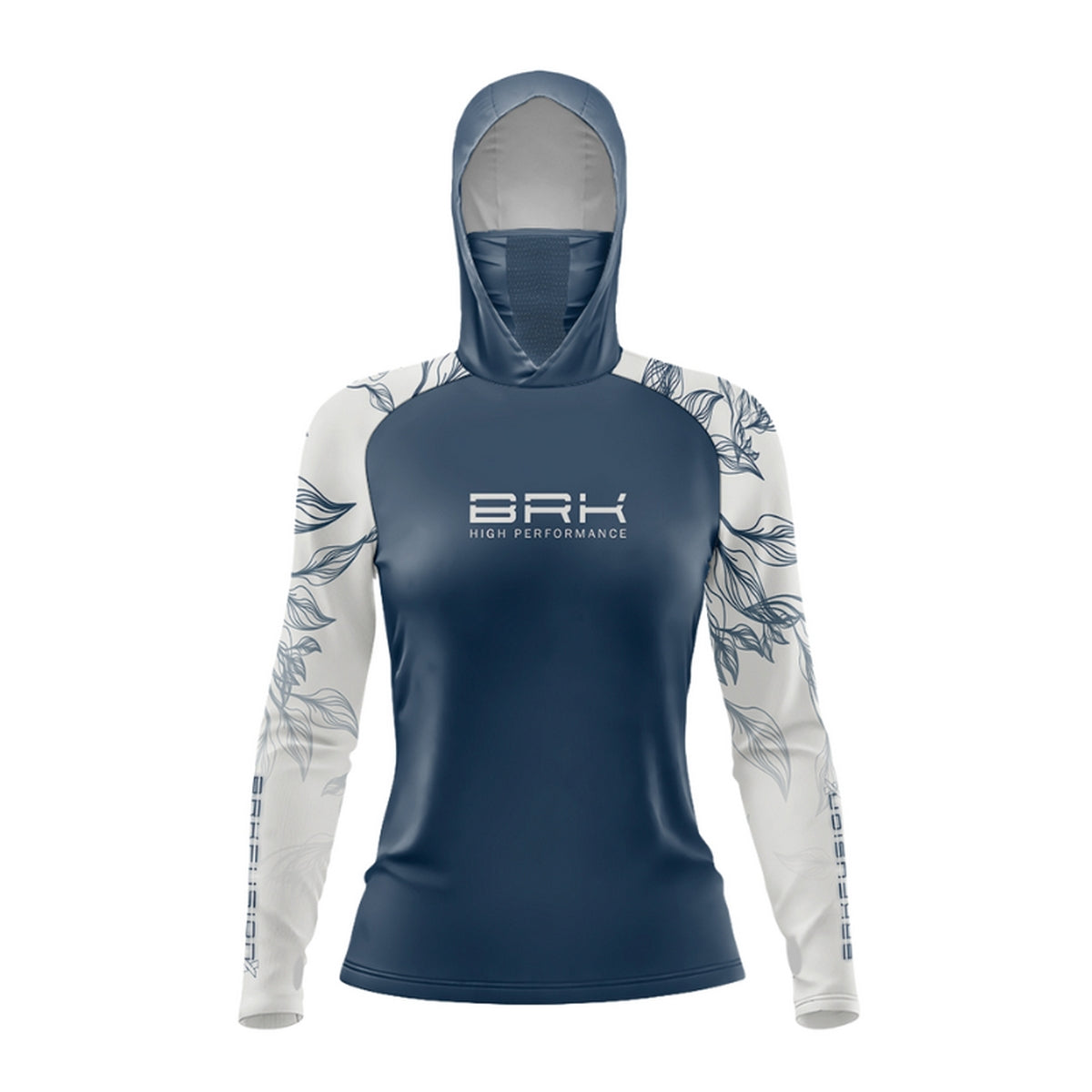 Camisa FusionX Feminina Brk Deep Azul Detalhe Folhas com Capuz e Proteção Solar UV50+ - Brk Fishing