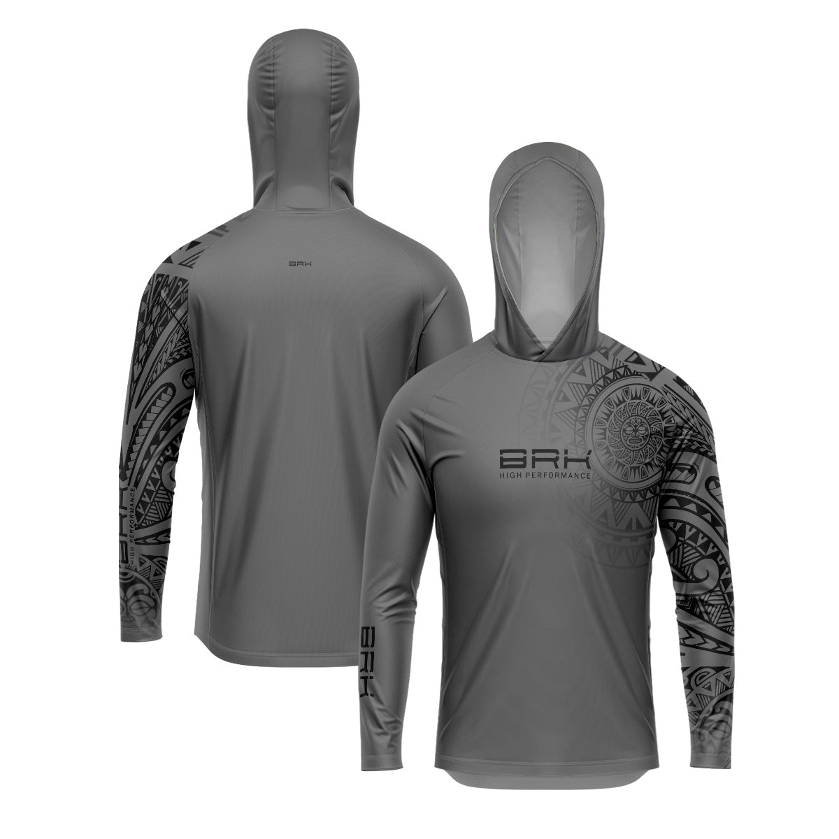 Camisa com Capuz Brk Maori Cinza com Preto com Proteção Solar UV50+ Brk Fishing