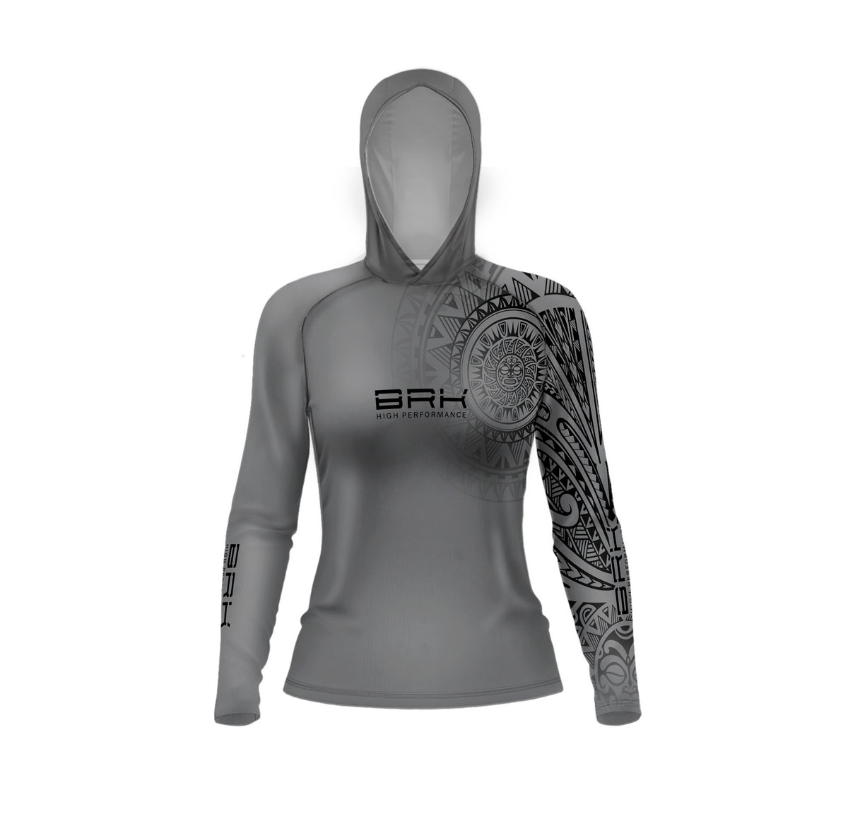 Camisa com Capuz Feminina Brk Maori Cinza com Preto com Proteção Solar UV50+ - Brk Fishing