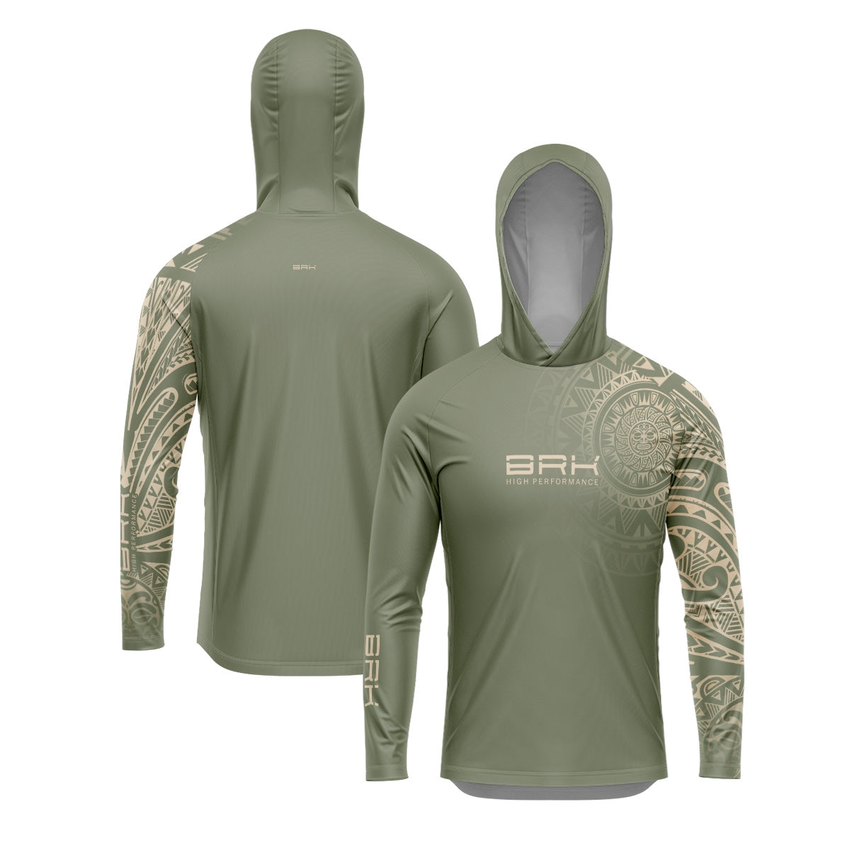 Camisa com Capuz Brk Maori Verde Musgo com Proteção Solar UV50+ - Brk Fishing