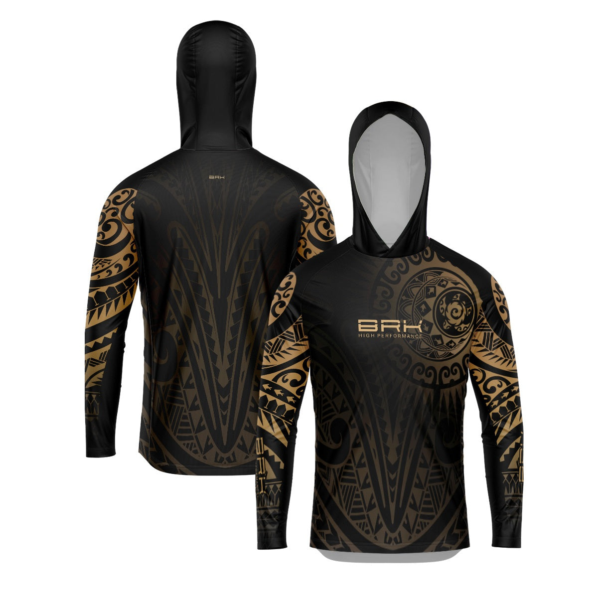 Camisa com Capuz Brk Maori Bege e Preto com Proteção Solar UV50+ - Brk Fishing