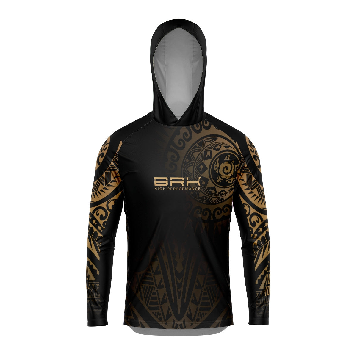 Camisa com Capuz Brk Maori Bege e Preto com Proteção Solar UV50+ - Brk Fishing