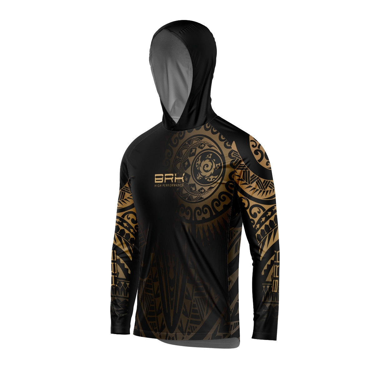 Camisa com Capuz Brk Maori Bege e Preto com Proteção Solar UV50+ - Brk Fishing