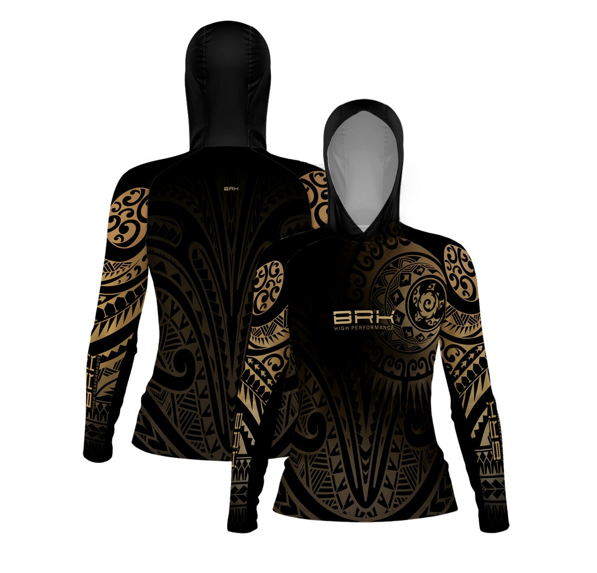 Camisa com Capuz Feminina Brk Maori Bege e Preto com Proteção Solar UV50+ - Brk Fishing