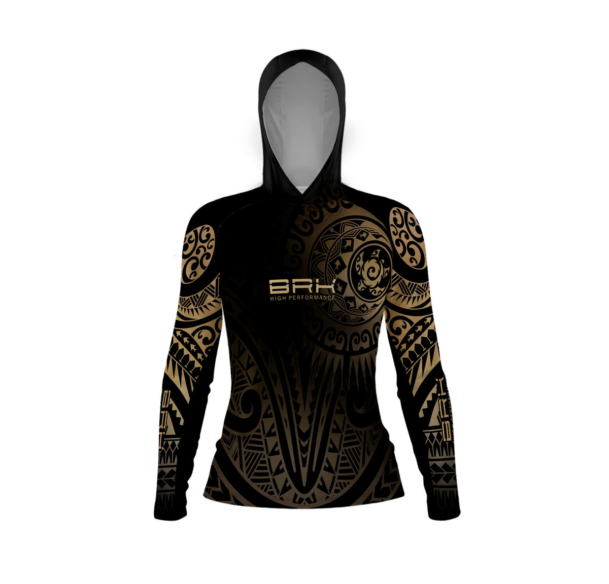 Camisa com Capuz Feminina Brk Maori Bege e Preto com Proteção Solar UV50+ - Brk Fishing