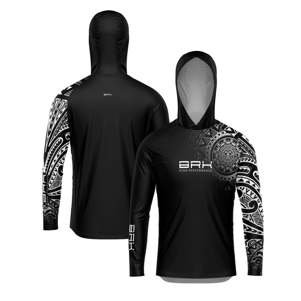 Camisa com Capuz Brk Maori Preto e Branco com Proteção Solar UV50+ Brk Fishing