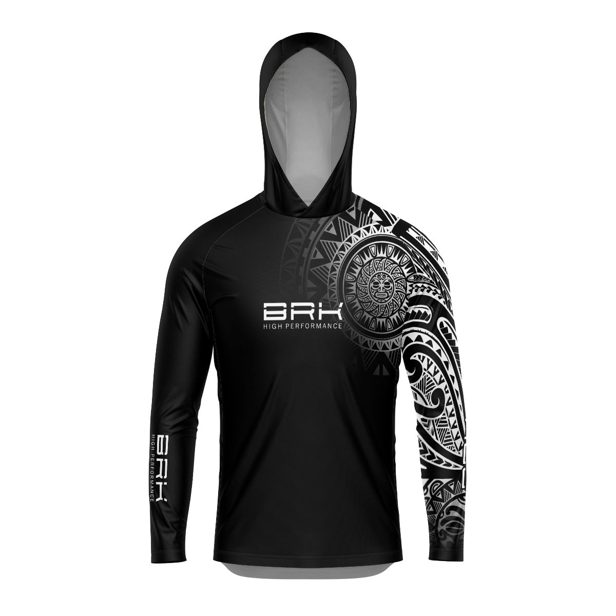 Camisa com Capuz Brk Maori Preto e Branco com Proteção Solar UV50+ Brk Fishing