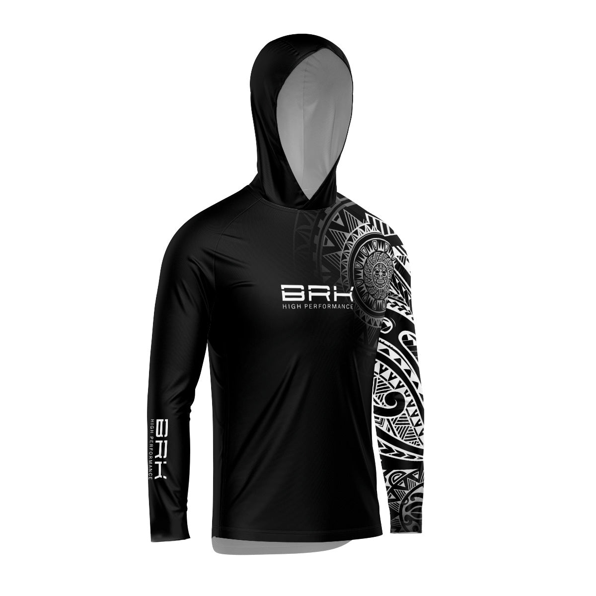 Camisa com Capuz Brk Maori Preto e Branco com Proteção Solar UV50+ Brk Fishing
