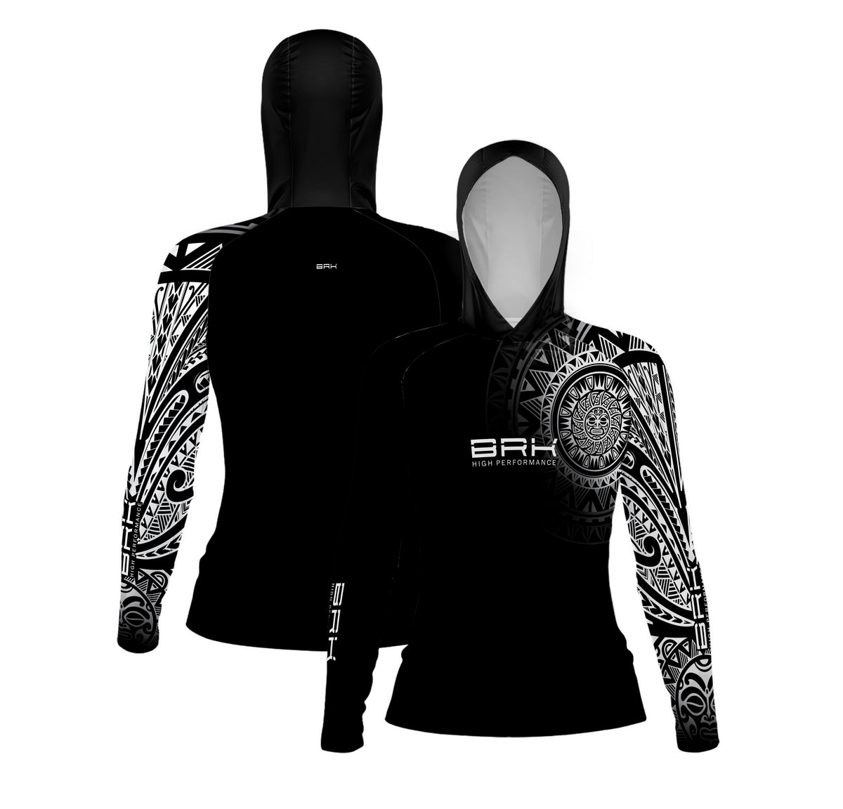 Camisa com Capuz Feminina Brk Maori Preto e Branco com Proteção Solar UV50+ - Brk Fishing