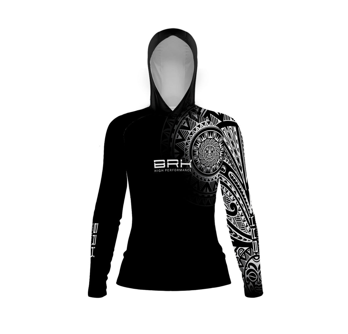 Camisa com Capuz Feminina Brk Maori Preto e Branco com Proteção Solar UV50+ - Brk Fishing