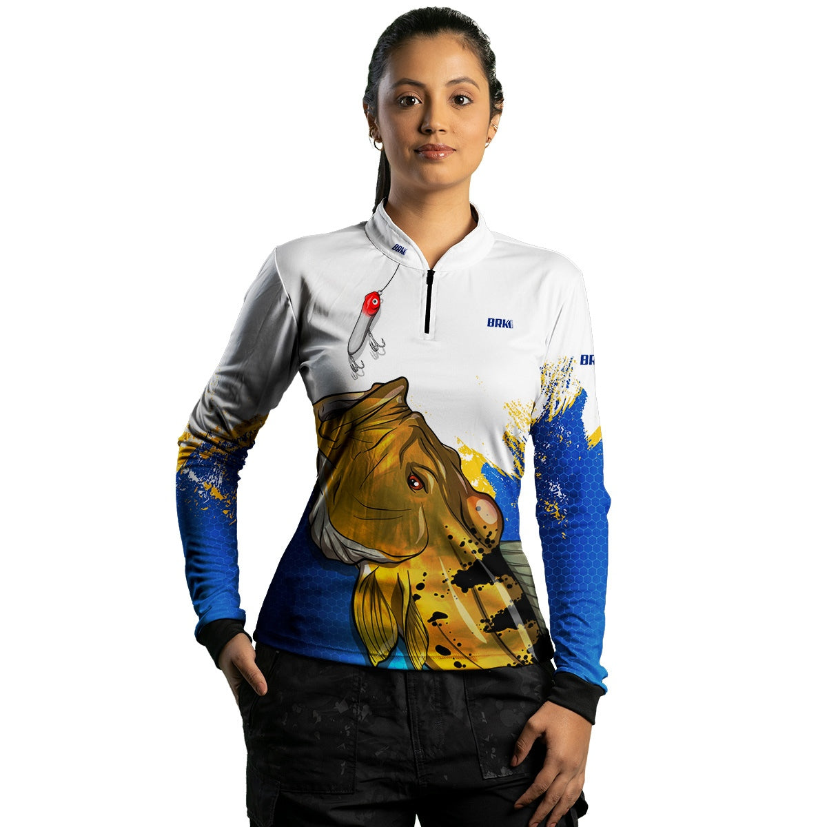Camisa de Pesca Feminina Brk Tucunaré Amarelo com Proteção UV50+ Brk Fishing