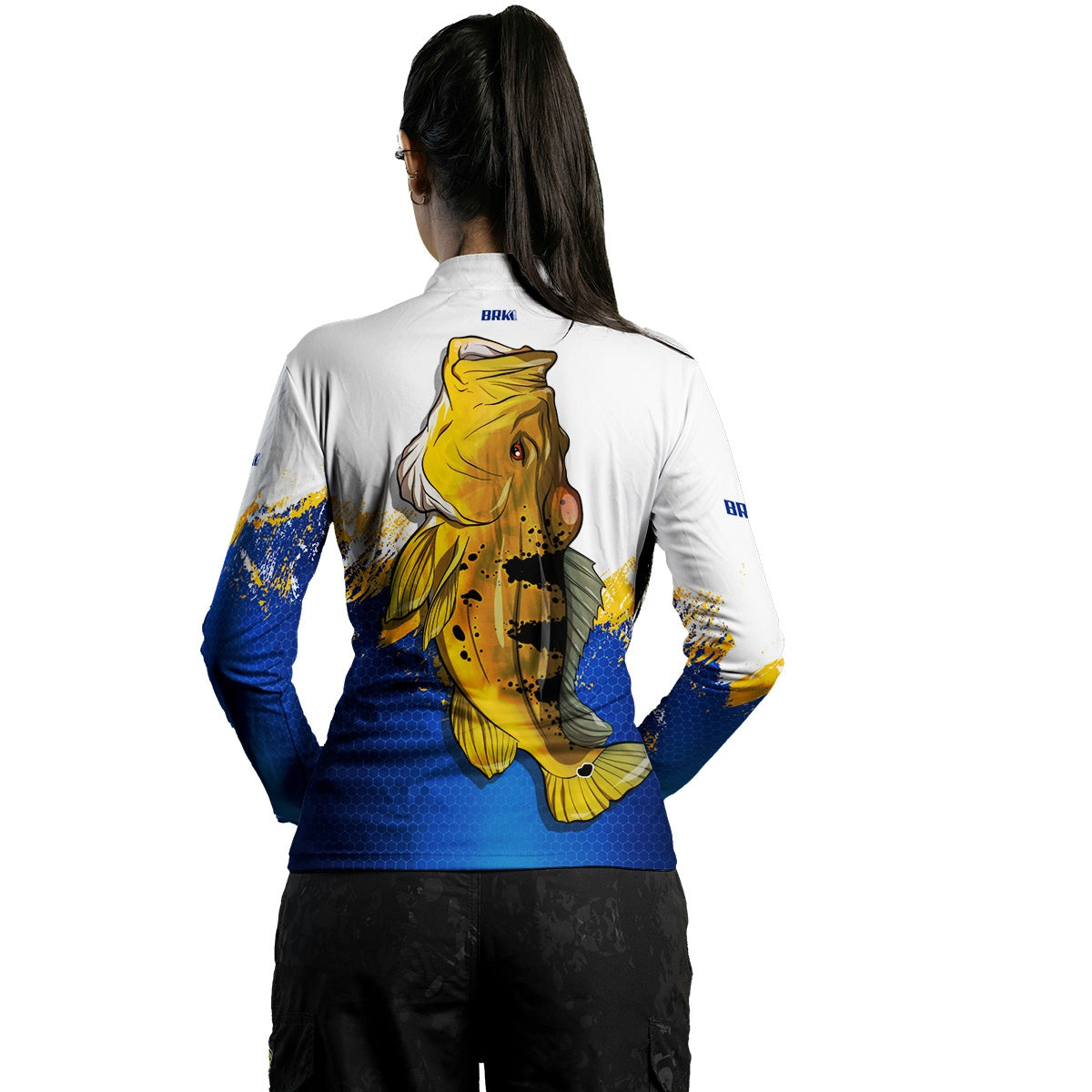 Camisa de Pesca Feminina Brk Tucunaré Amarelo com Proteção UV50+ Brk Fishing