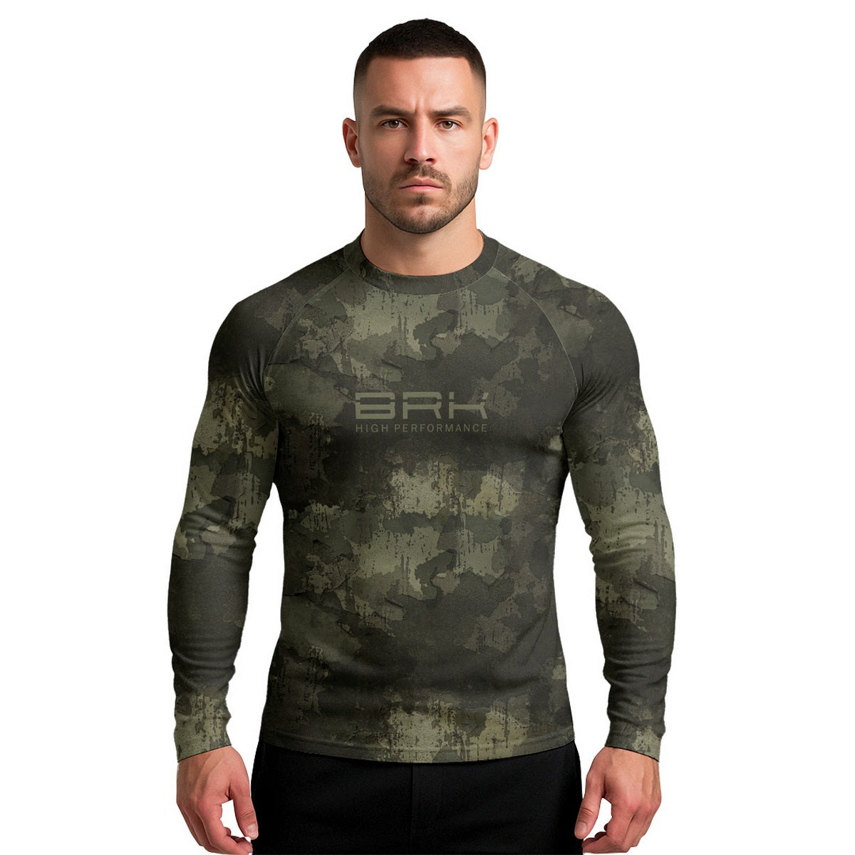 Camisa Raglan Brk Camuflada Verde com Proteção Solar UV50+ Brk Fishing