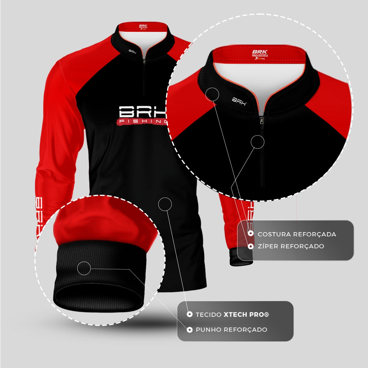 Camisa de Pesca Brk Isca Lures Vermelha com Proteção UV50+ - Brk Fishing