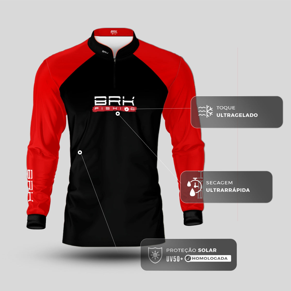 Camisa de Pesca Brk Isca Lures Vermelha com Proteção UV50+ - Brk Fishing