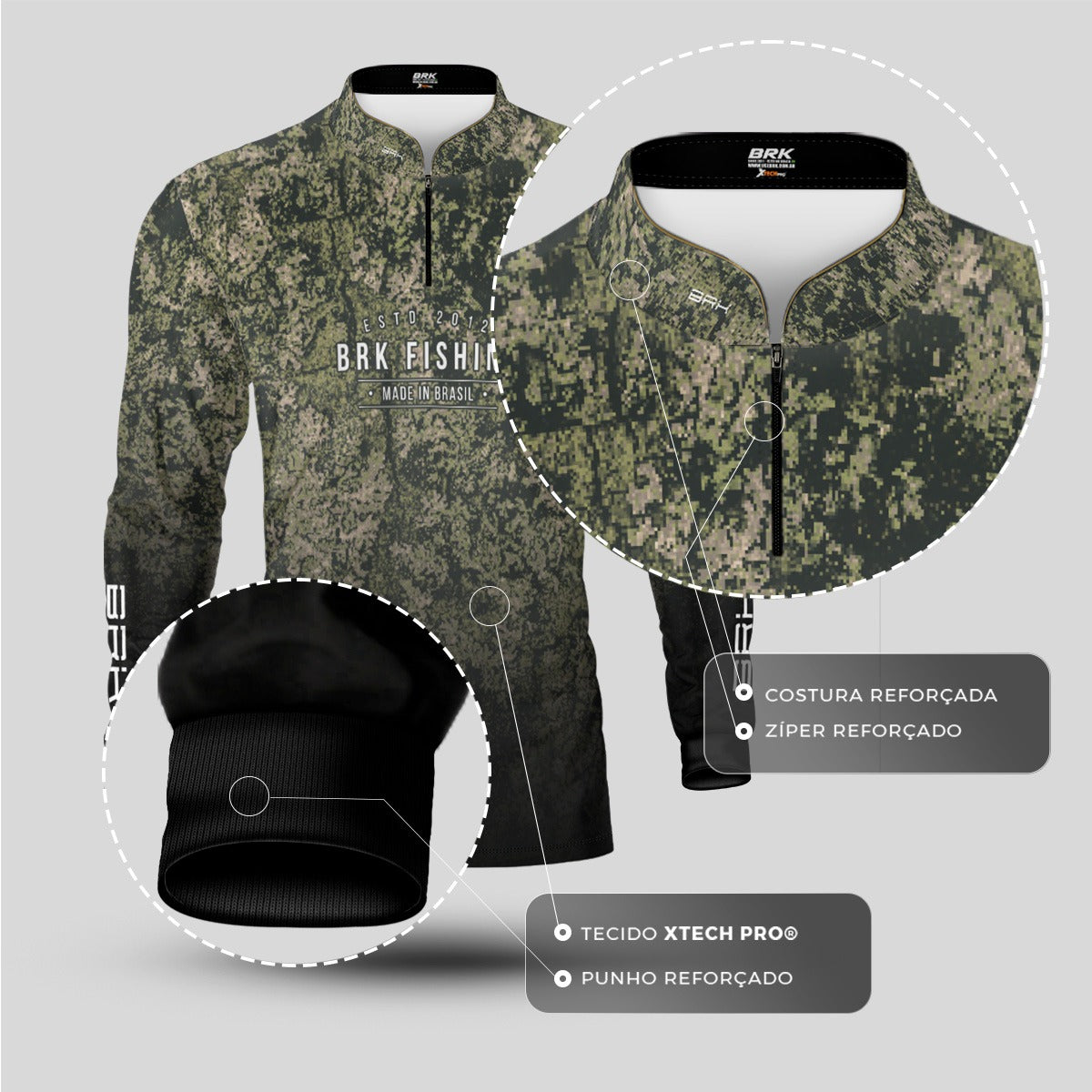Camisa de Pesca Brk Camo Fishing com Proteção UV50+ - Brk Fishing