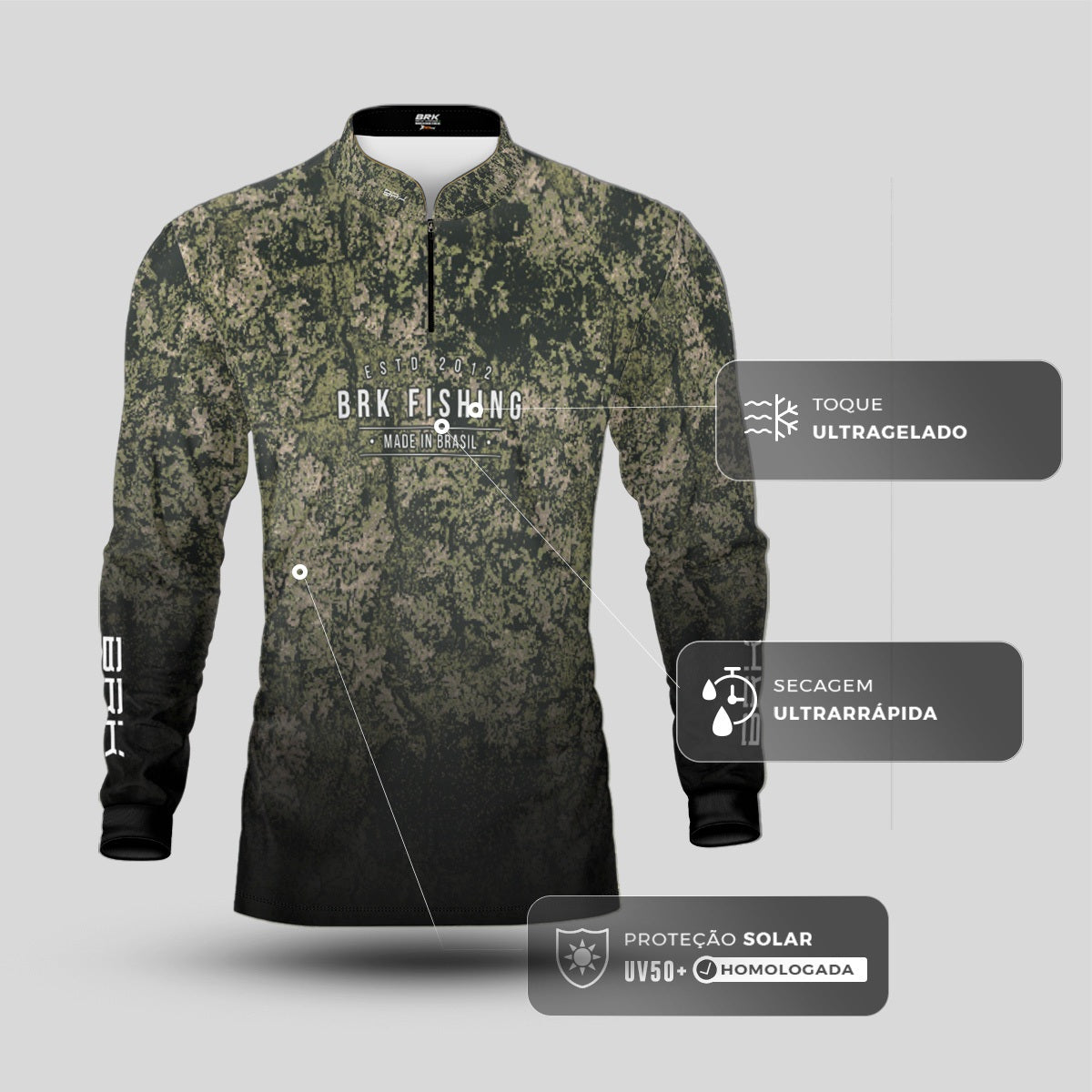Camisa de Pesca Brk Camo Fishing com Proteção UV50+ - Brk Fishing