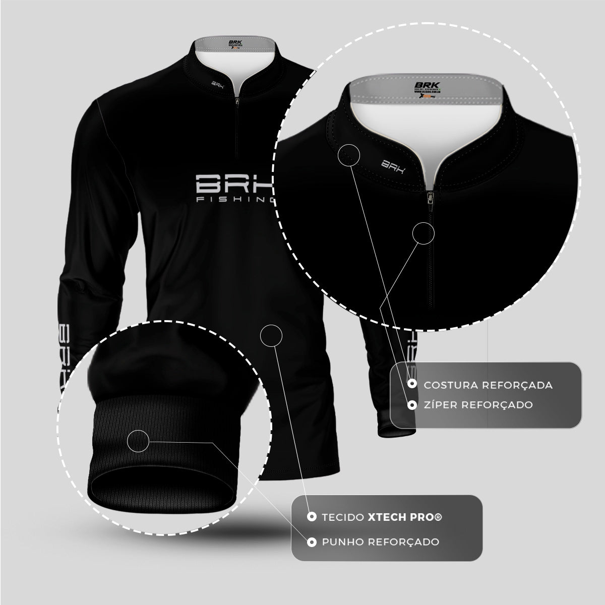 Camisa de Pesca Brk Preta Básica Catch and Release com Proteção UV50+ - Brk Fishing