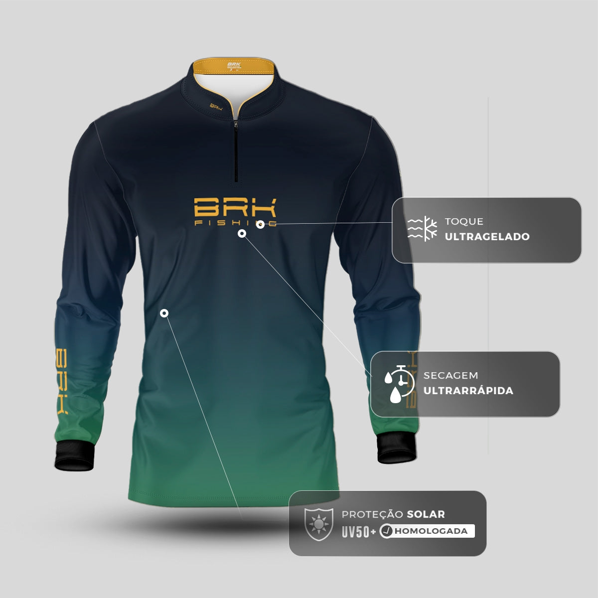 Camisa de Pesca Brk Degradê Peixe Dourado com Proteção UV50+ - Brk Fishing