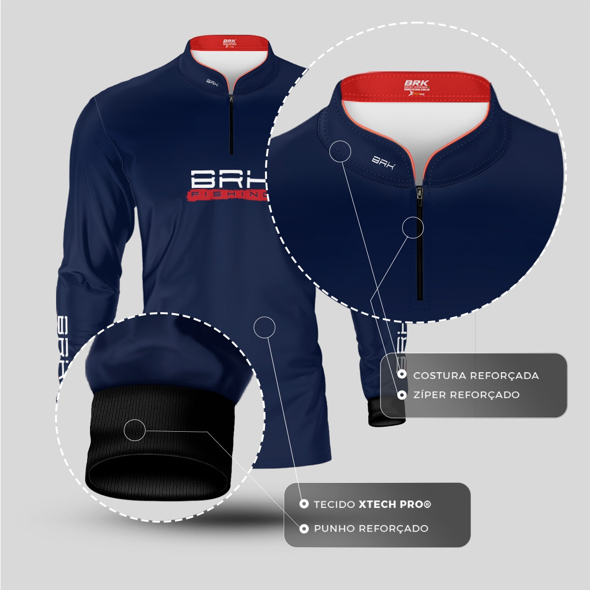 Camisa de Pesca Brk Azul Isca Artificial com Proteção UV50+ - Brk Fishing