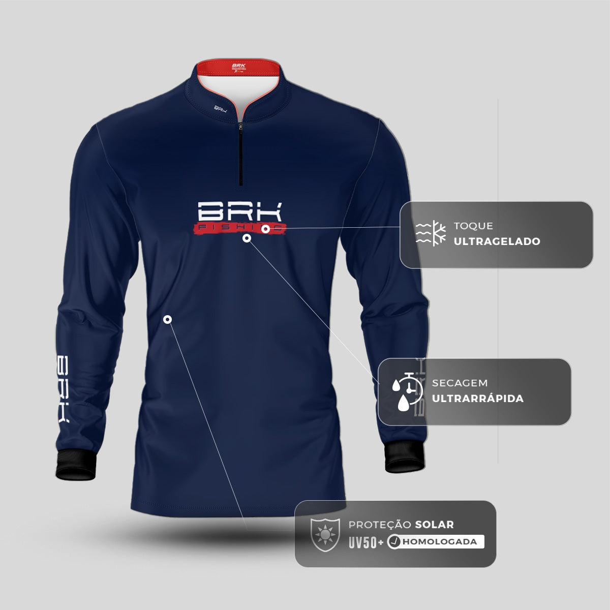 Camisa de Pesca Brk Azul Isca Artificial com Proteção UV50+ - Brk Fishing