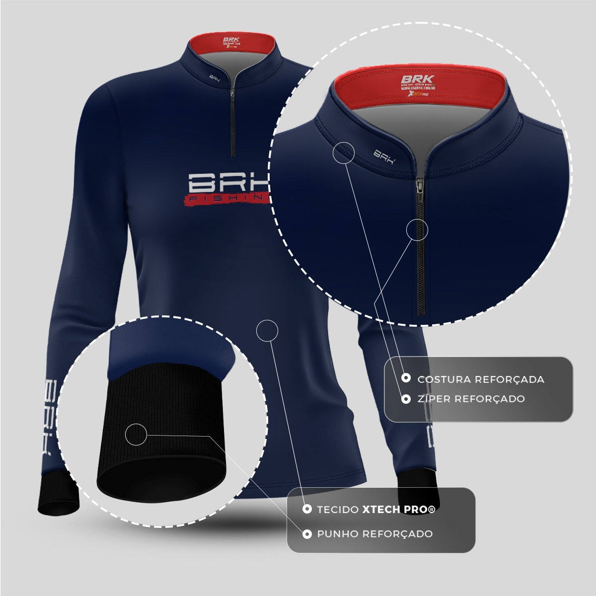 Camisa de Pesca Feminina Brk Azul Isca Artificial com Proteção UV50+ - Brk Fishing