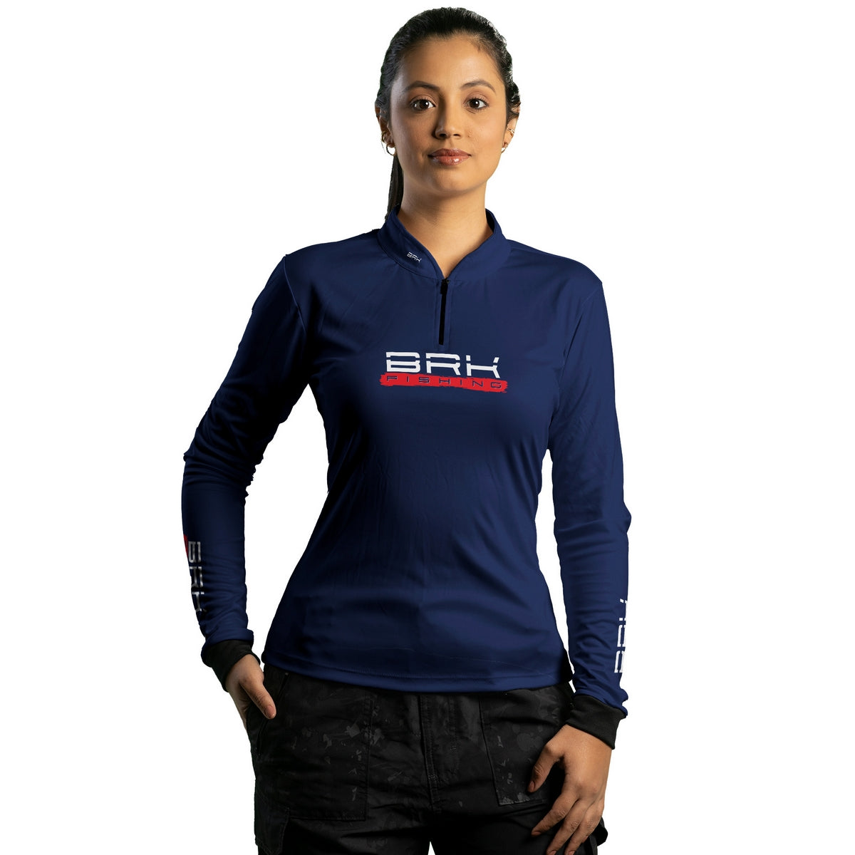 Camisa de Pesca Feminina Brk Azul Isca Artificial com Proteção UV50+ - Brk Fishing