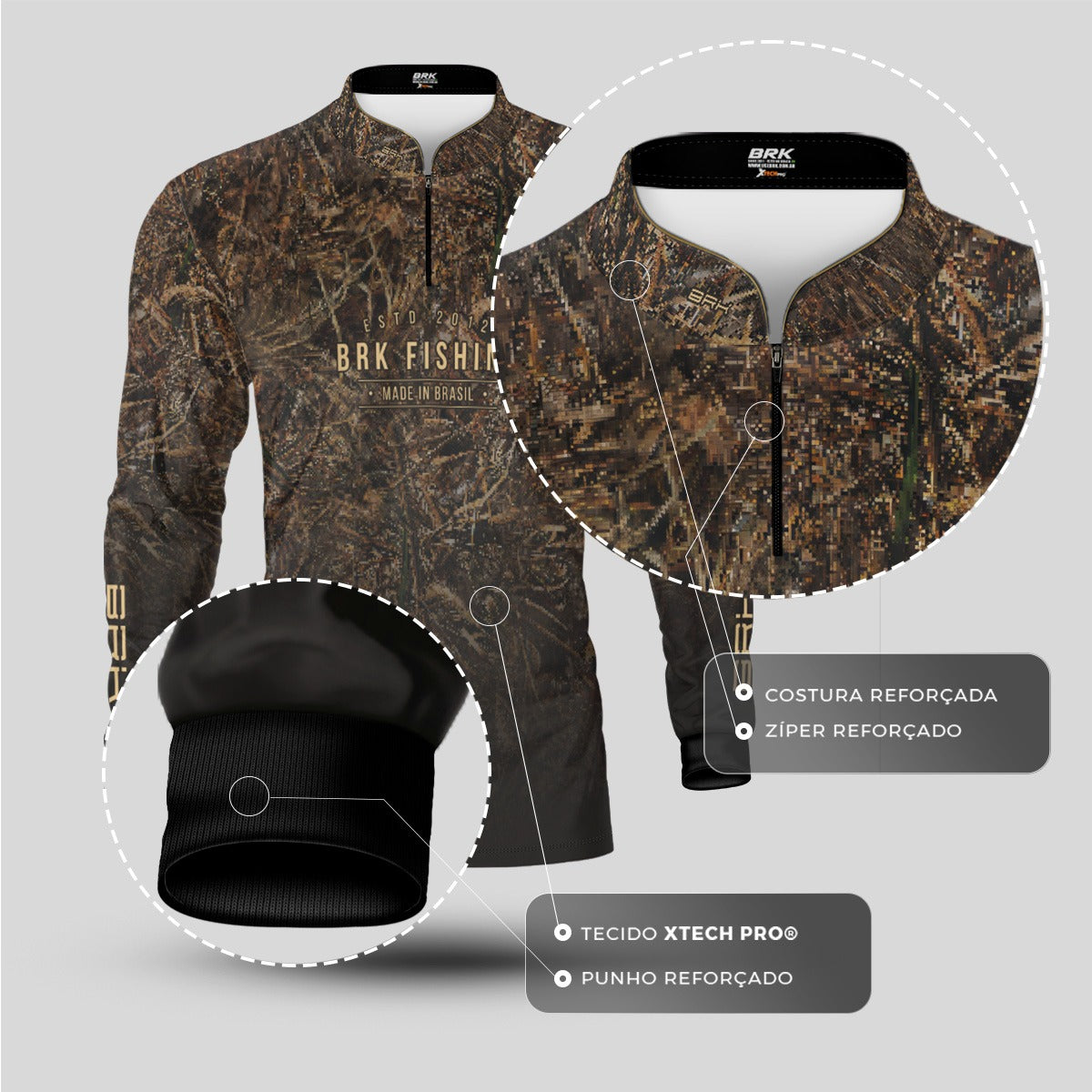 Camisa de Pesca Brk Camo Real Tree Fishing com Proteção UV50+ - Brk Fishing