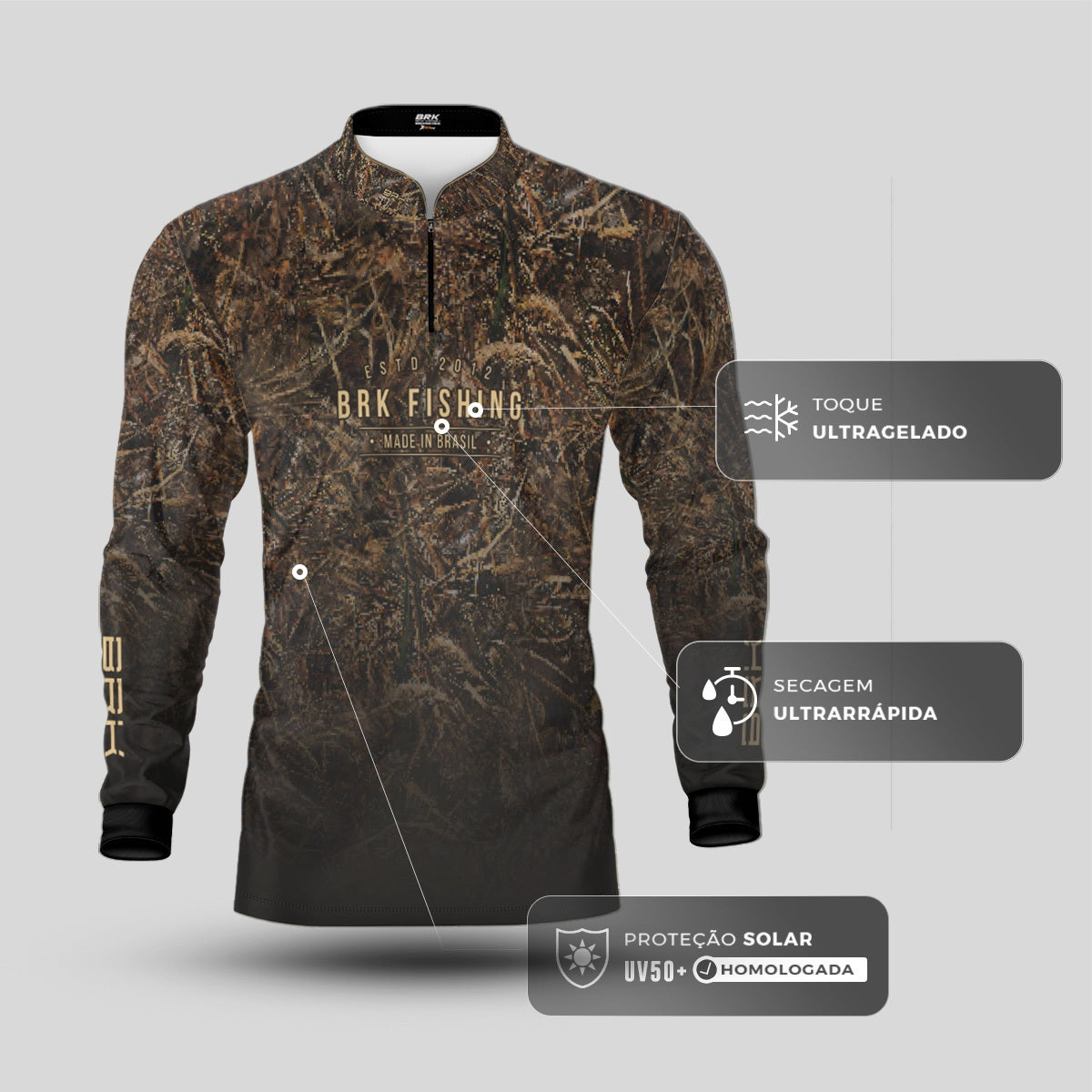Camisa de Pesca Brk Camo Real Tree Fishing com Proteção UV50+ - Brk Fishing
