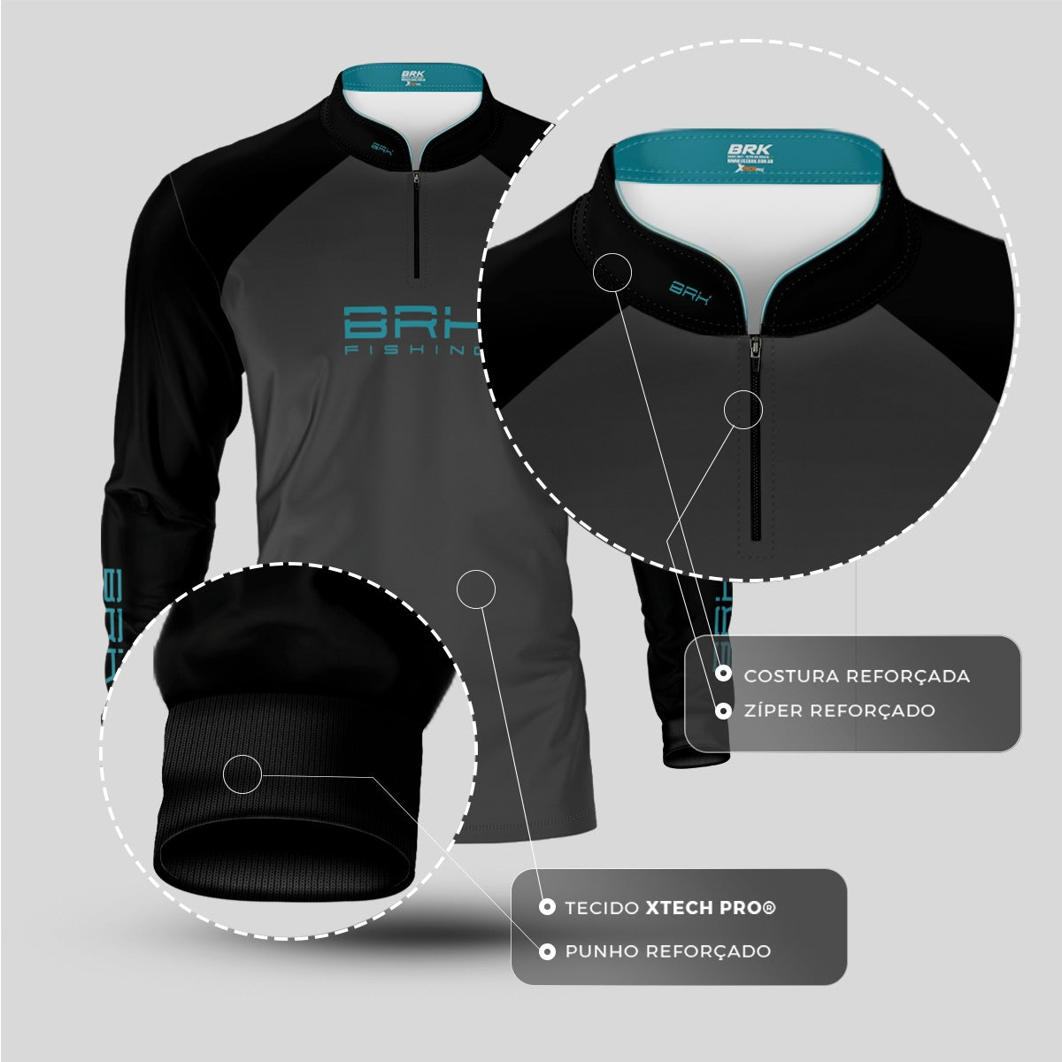 Camisa de Pesca Brk Cinza Tucunaré com Proteção UV50+ - Brk Fishing