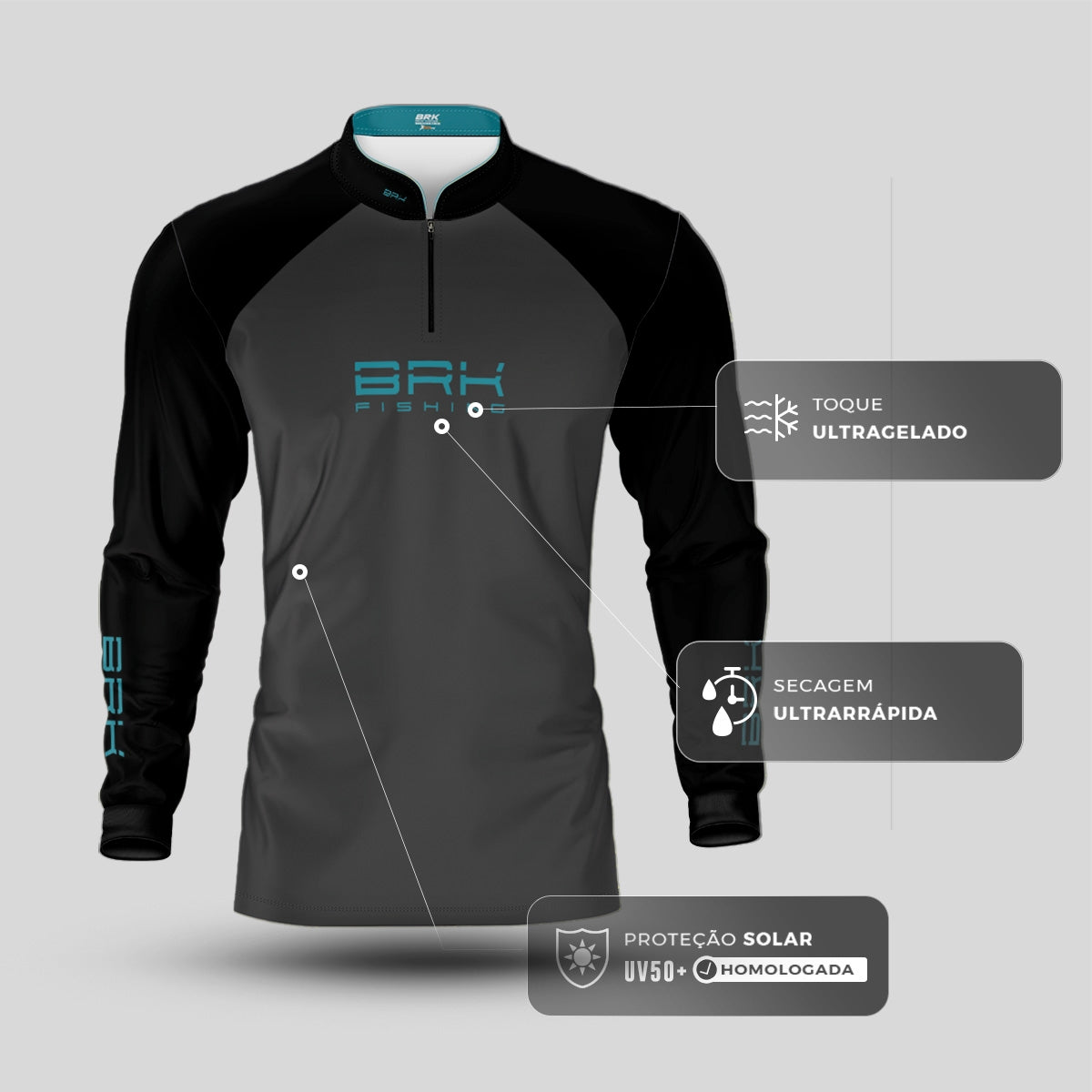Camisa de Pesca Brk Cinza Tucunaré com Proteção UV50+ - Brk Fishing