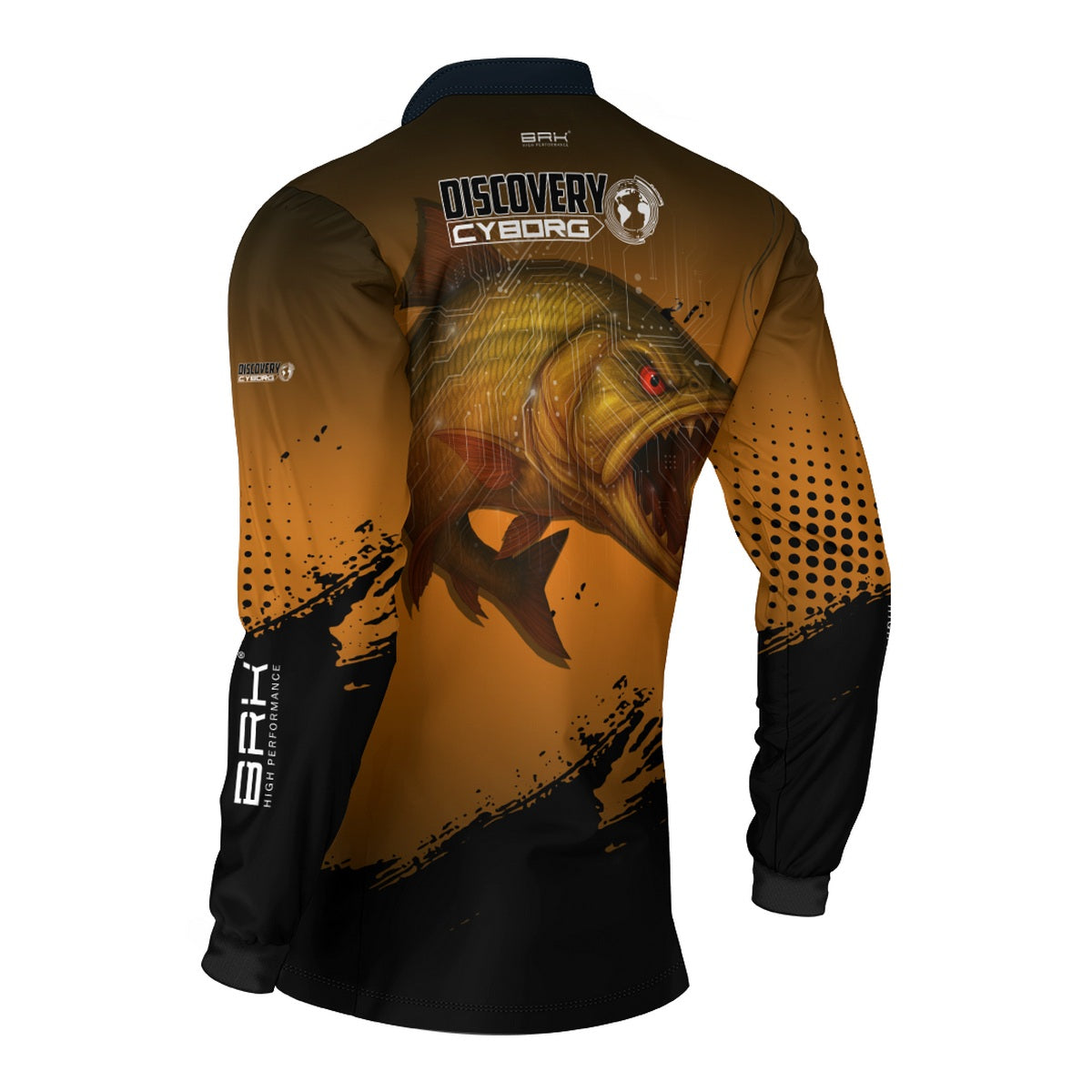 Camisa de Pesca Brk Cyborg Dourado Laranja com Proteção UV50+ - Brk Fishing